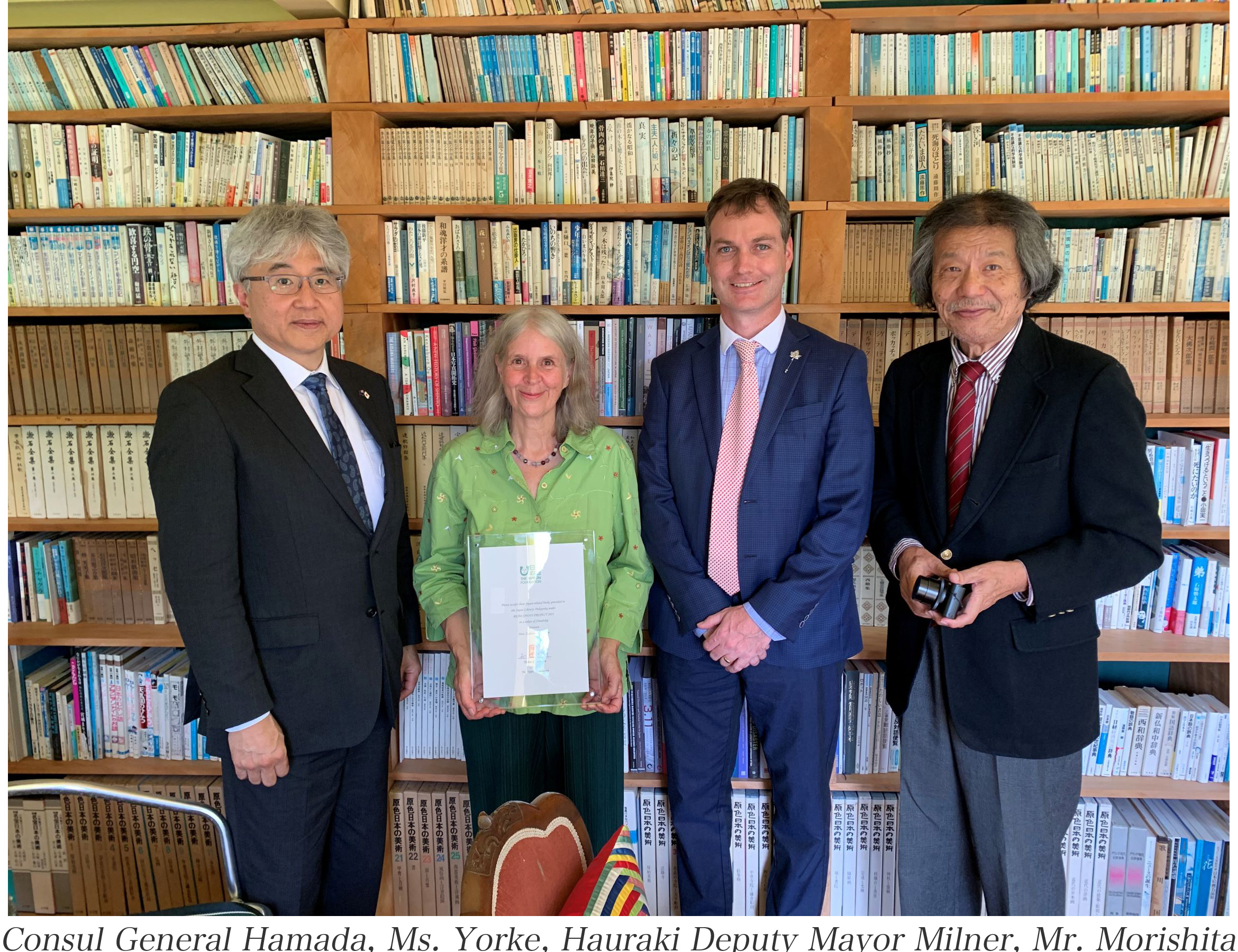 Consul General Hamada, Ms. Yorke, Hauraki Deputy Mayor Milner, Mr. Morishita